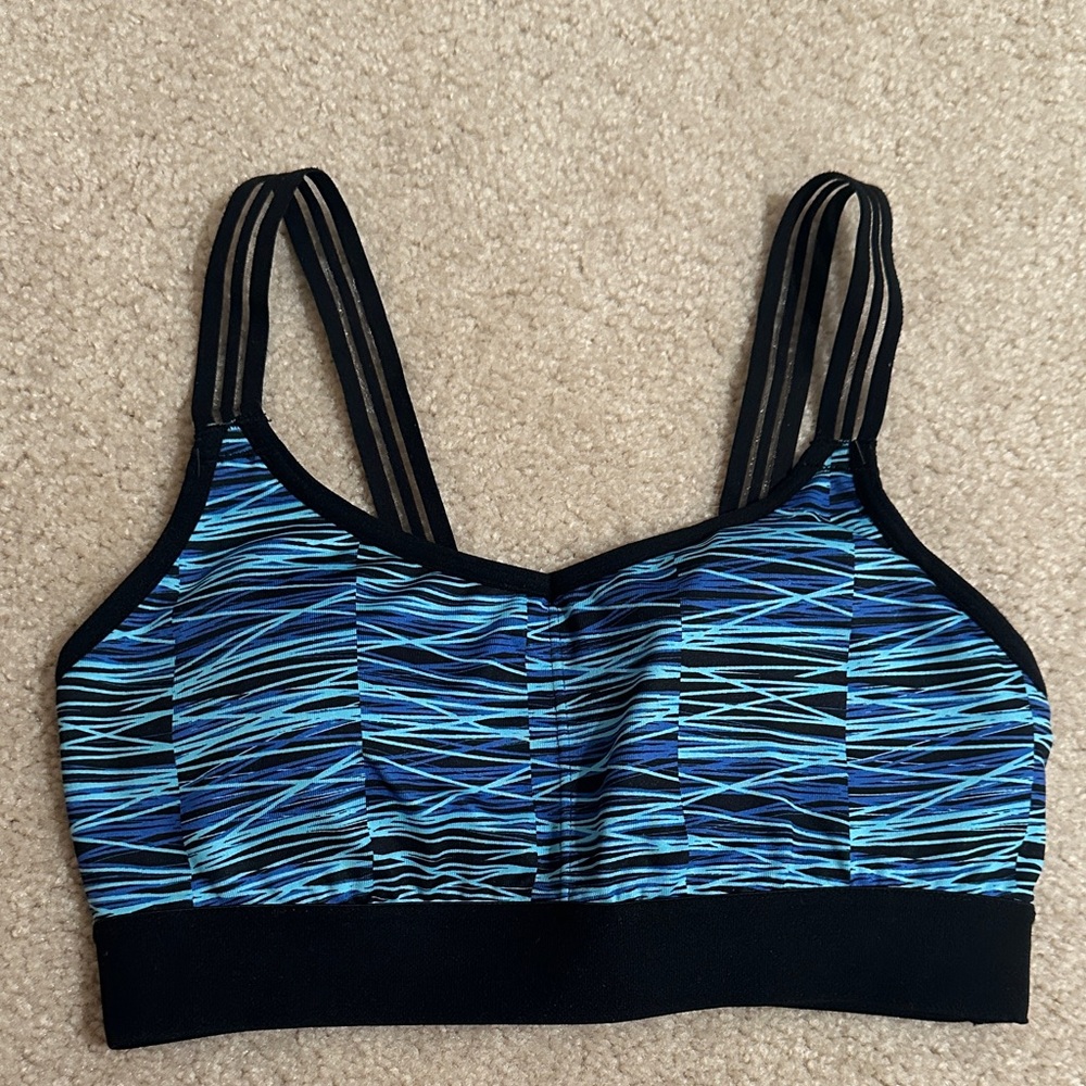 Blue and Black Strappy Sports Bra